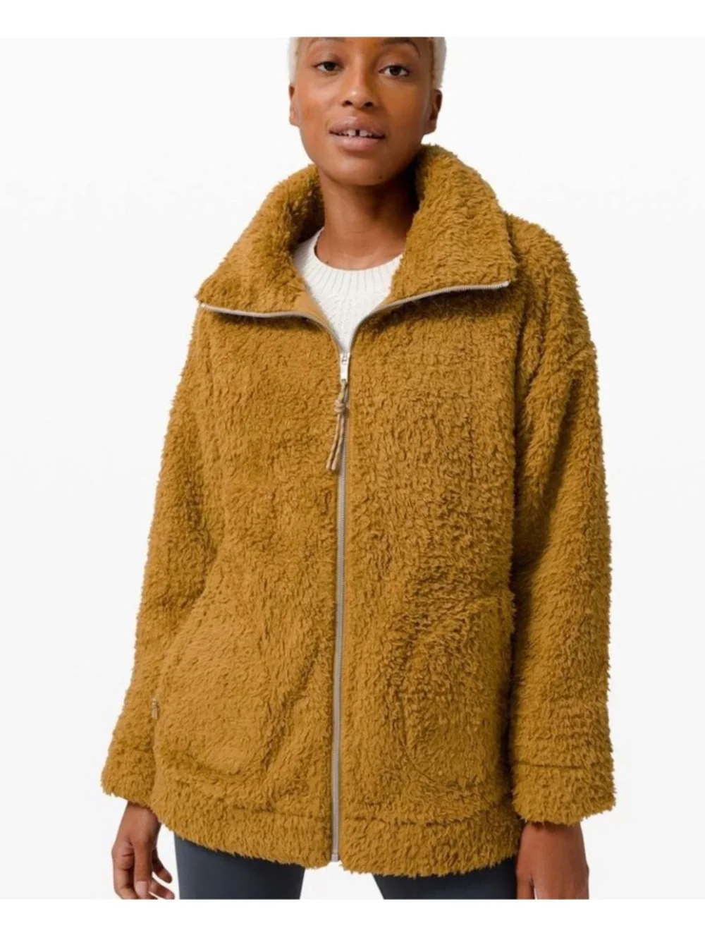 Lululemon Oh So Sherpa Jacket Brown Teddy Fleece Zip Up Cozy Oversized Women’s - Picture 1 of 8